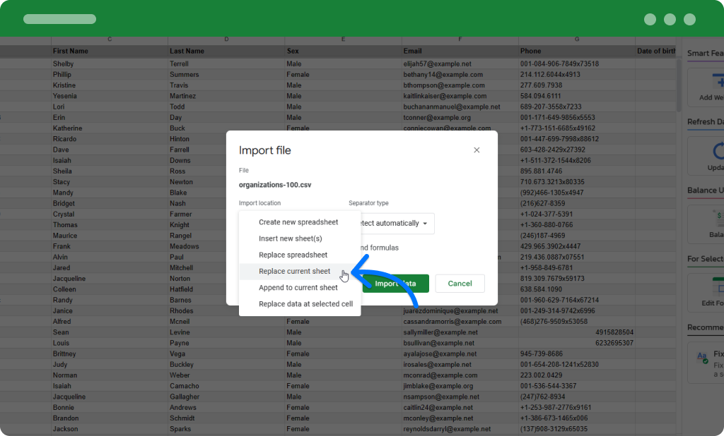 Replacing Table with your CSV file
