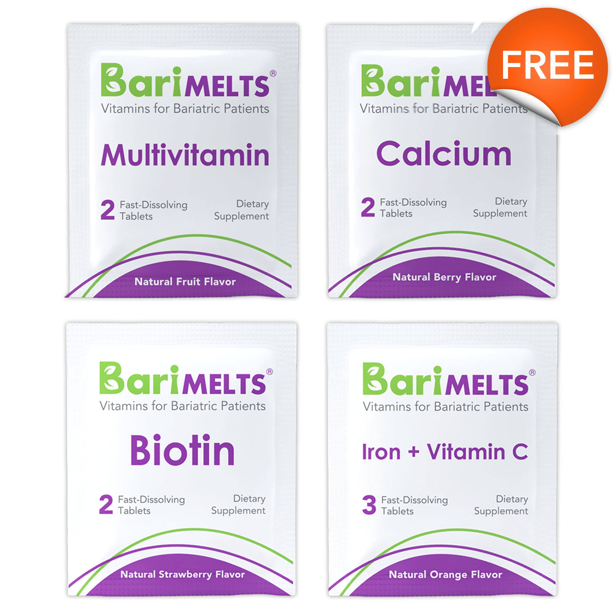 Barimelts sample pack multivitamin, calcium, biotin and Iron with vitamin C