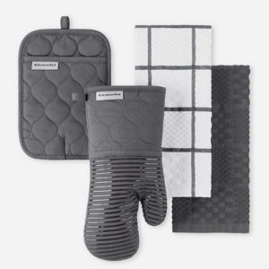 KitchenAid Quilted Cotton Terry Cloth Oven Mitt, Pot Holder Heat Resistant - Charcoal Grey
