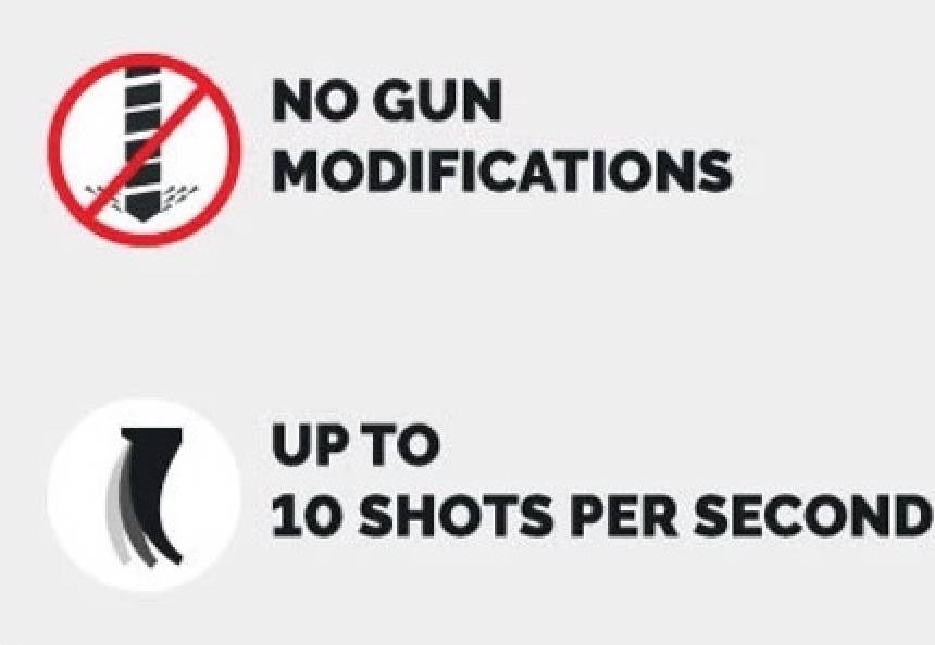Banner Image Reading "no gun modifications" and "up to 10 shots per second"	