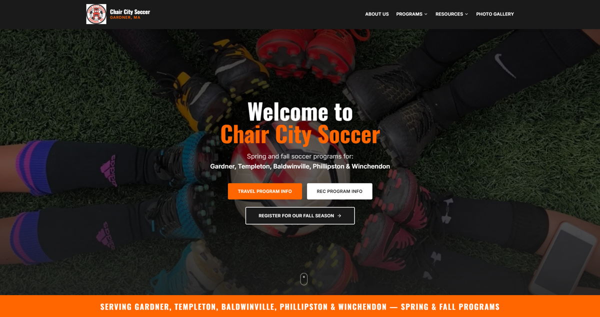 Screenshot of Chair City Soccer , from the godaddy airo websites collection.