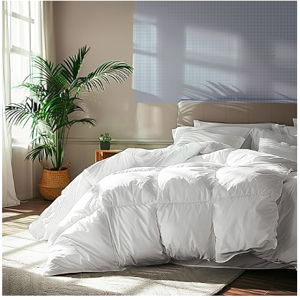 Serta Goose Feather Down Fiber Cotton Comforter King Size - 100% Cotton Down Duvet Insert - Hotel Luxury Hypoallergenic Bedding Comforter All Season Medium Warmth 106 x 90 Inch White