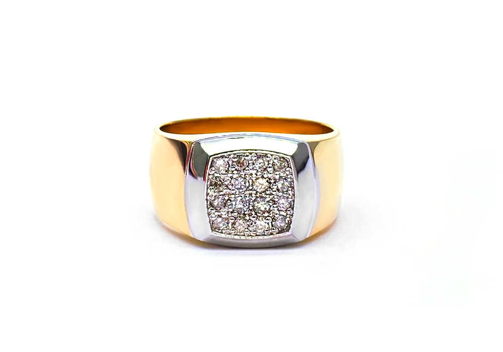 Two tone gold signet ring with small diamonds