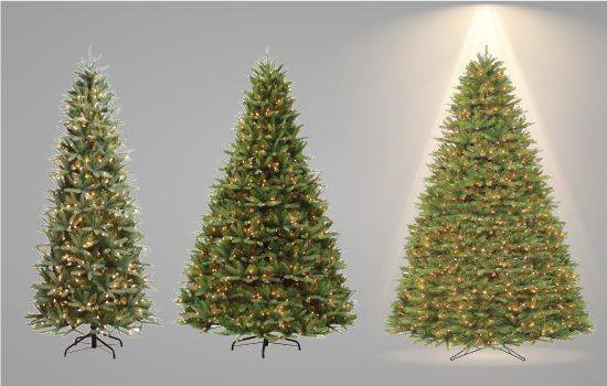 grand artificial prelit Christmas trees
