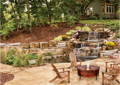 Patio with chairs and copper table with fire element