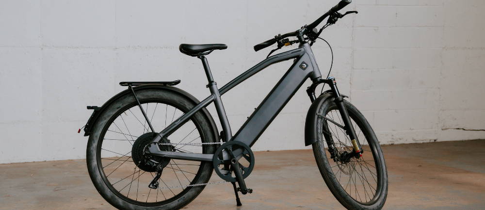 a gray Stromer ST2 Sport electric cruiser bike