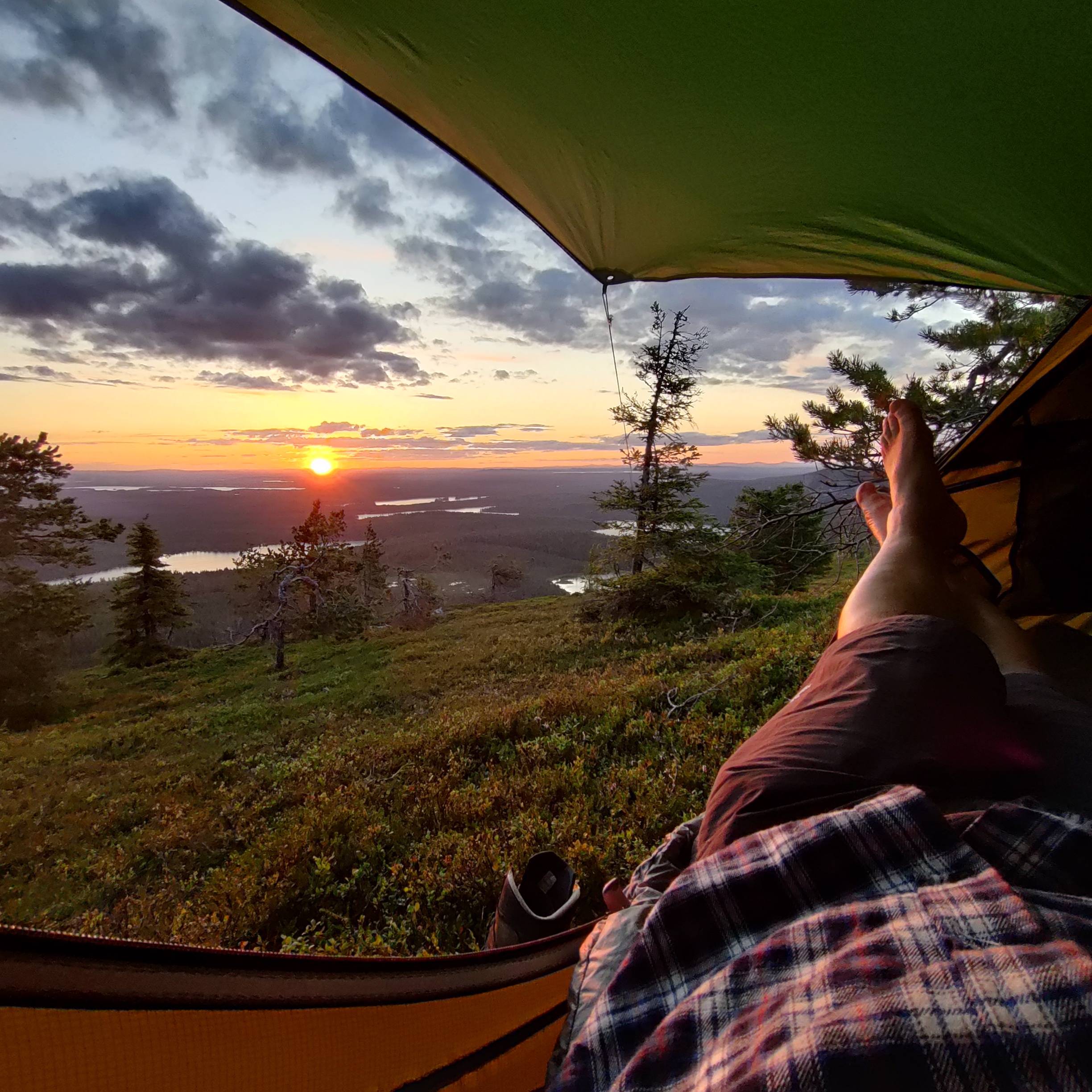 view from Haven Tent, camping sunset
