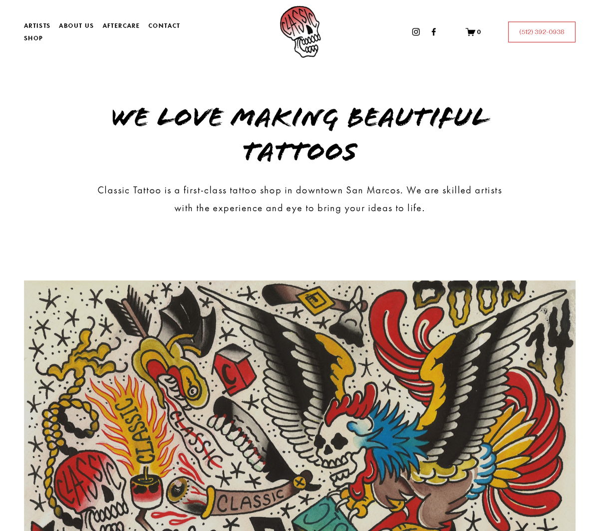 Screenshot of Classic Tattoo, from the tattoo websites collection.