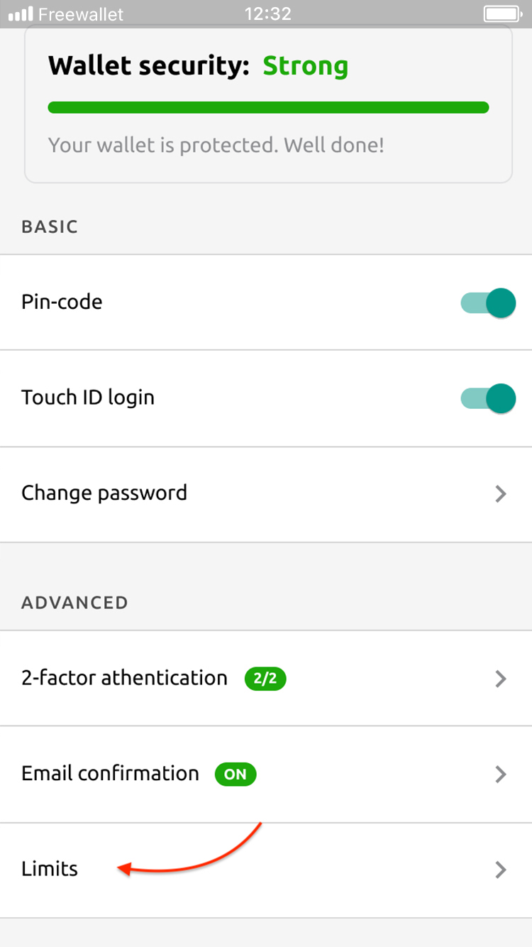 transaction limits on mobile Crypto Wallet