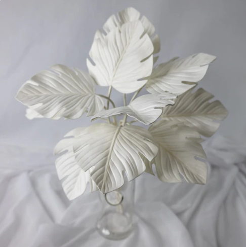 White Mini Monstera Leaves (12 Pack) -Realistic Artificial Flowers and Greenery