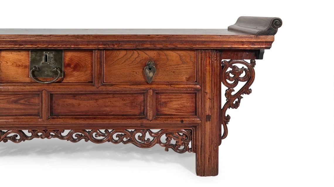 Chinese New Arrivals. This Chinese Kang table made from elm is carved in the traditional way