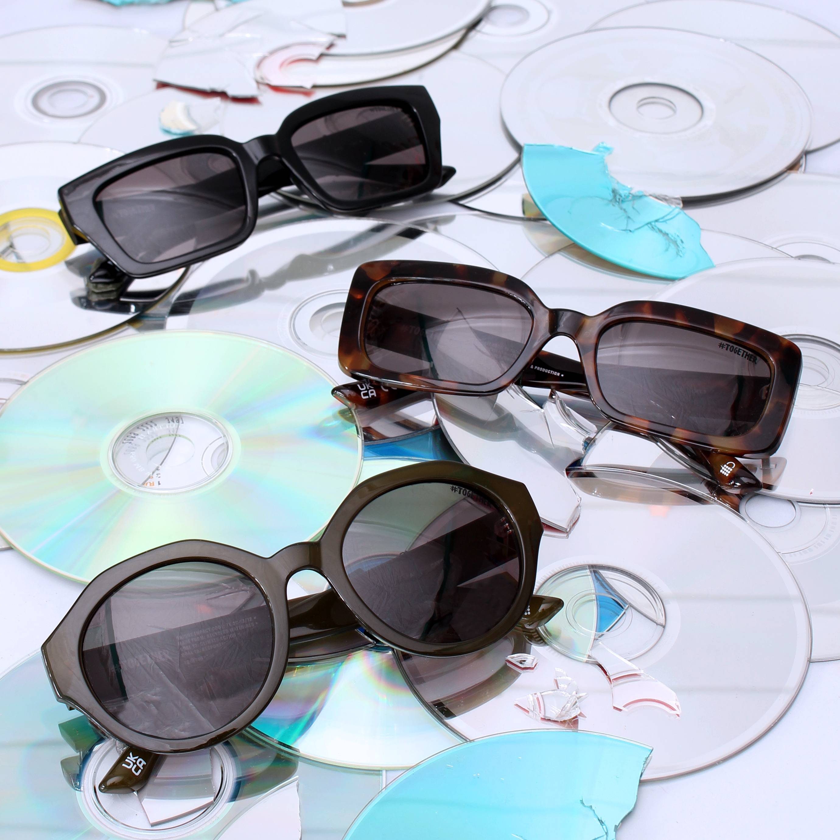 Recycled sunglasses and CDs from TOGETHER Eyewear