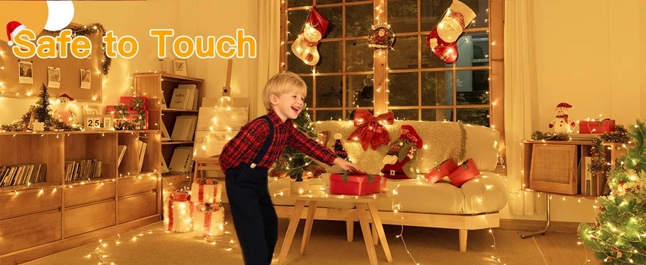 Features of Ollny's 800 leds clear cable cool white string lights - desktop size