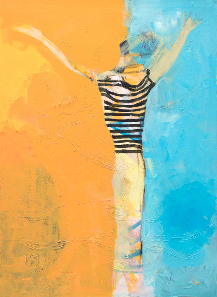 Abstract painting of a person rejoicing.