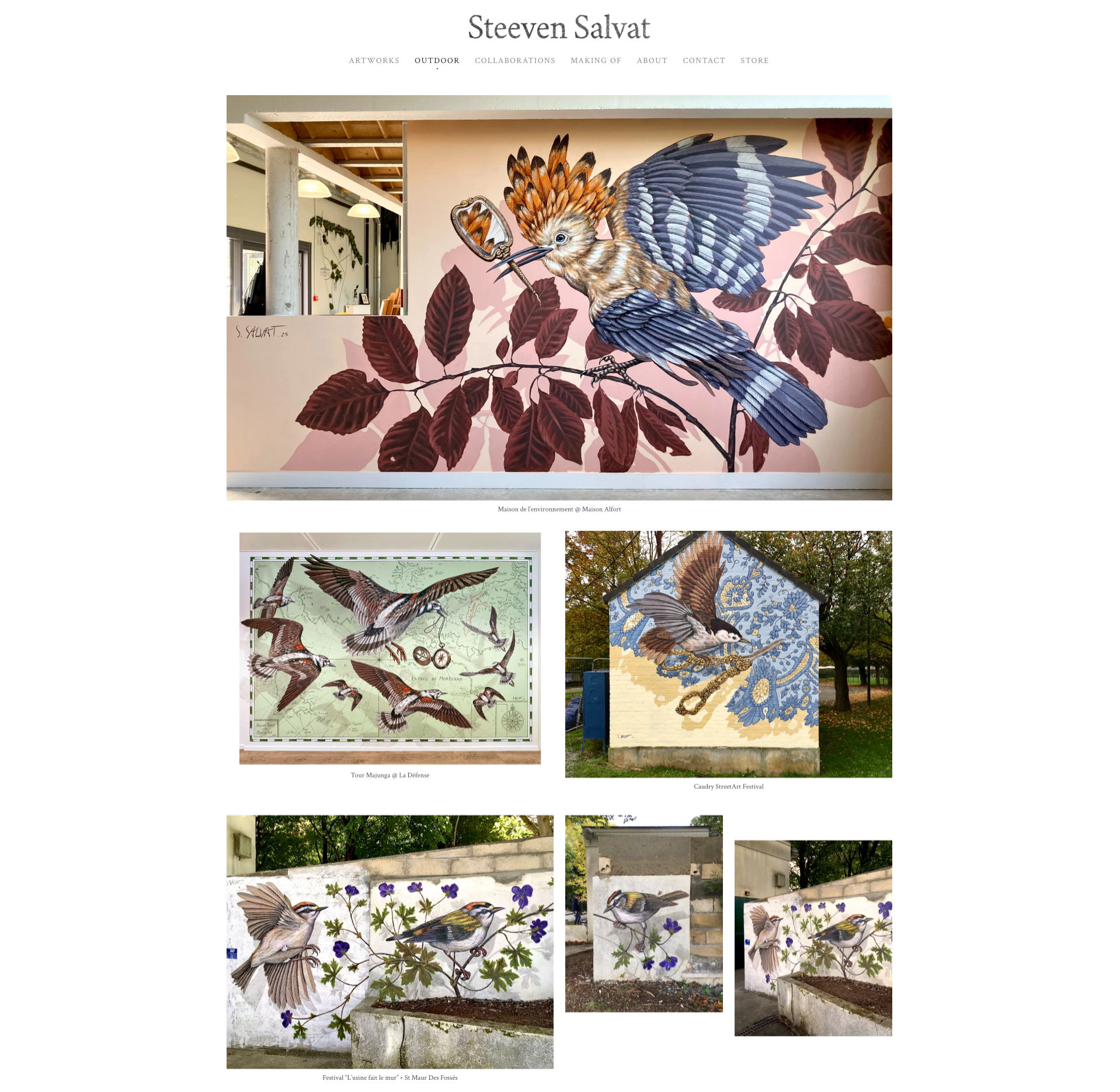 Here's the portfolio page for the "outdoor" category. It's a beautifully designed gallery of his outdoor artworks.