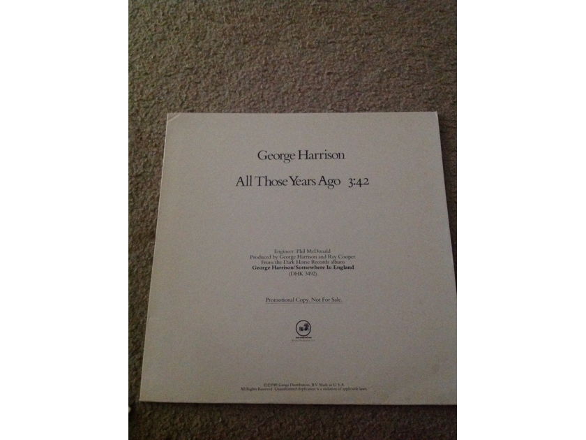 George Harrison - All Those Years Ago Promo 12 Inch Single Vinyl  Dark Horse Records NM