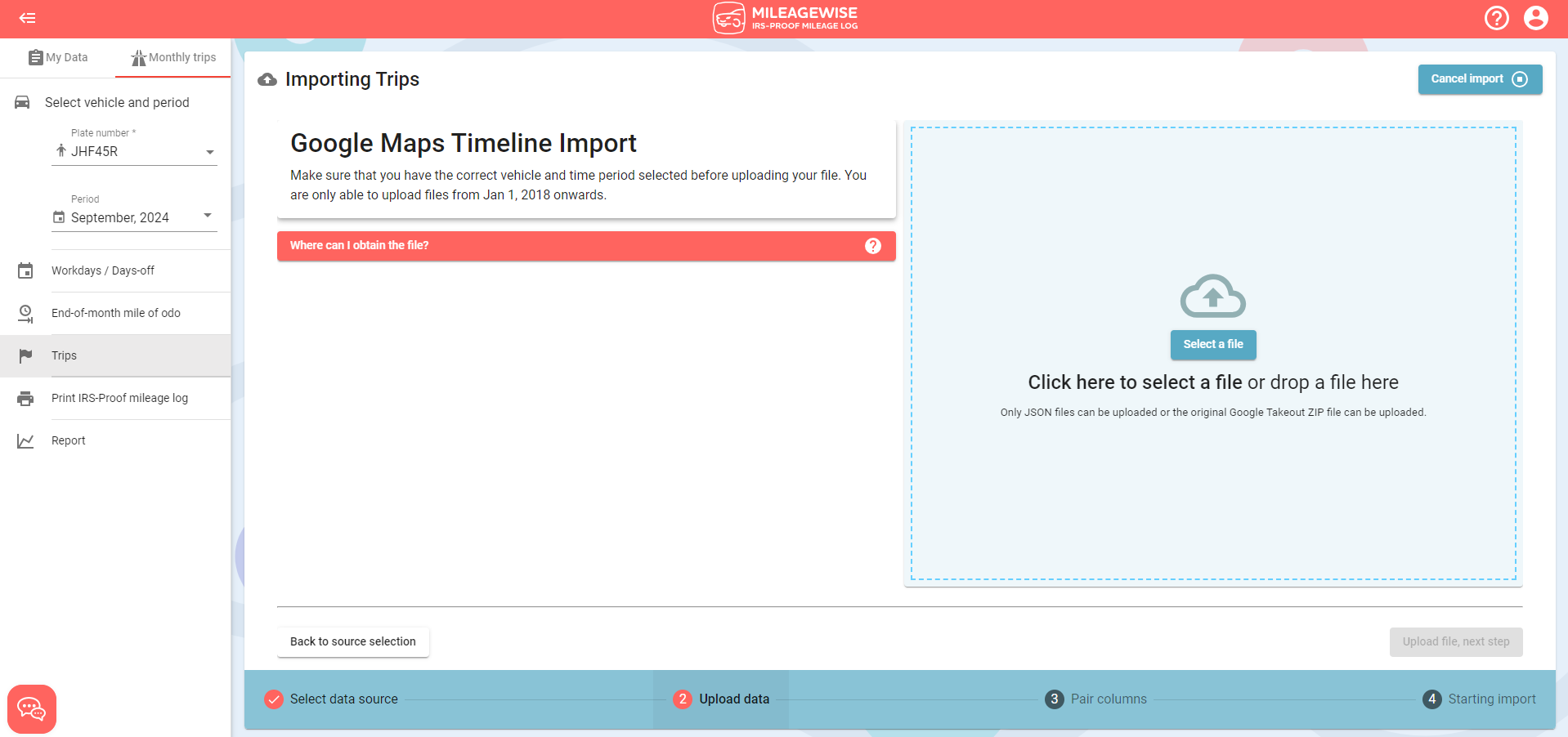 select file for google timeline trip import