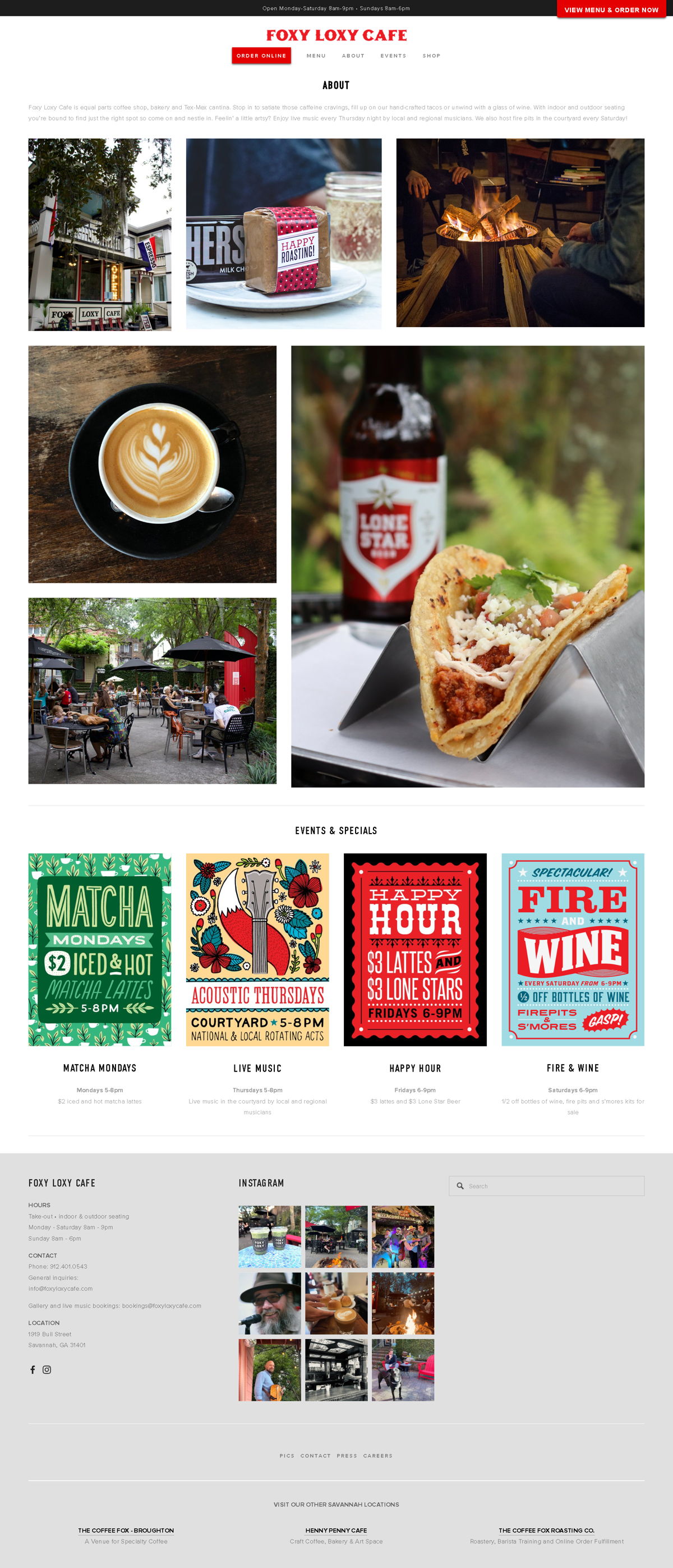 Screenshot of Foxy Loxy Cafe , from the about us page examples collection.
