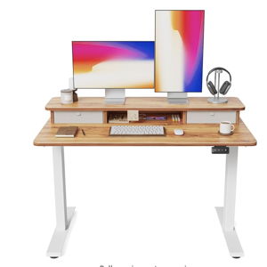 FEZIBO 48 x 24 Inch Height Adjustable Electric Standing Desk with Double Drawer, Light Wood