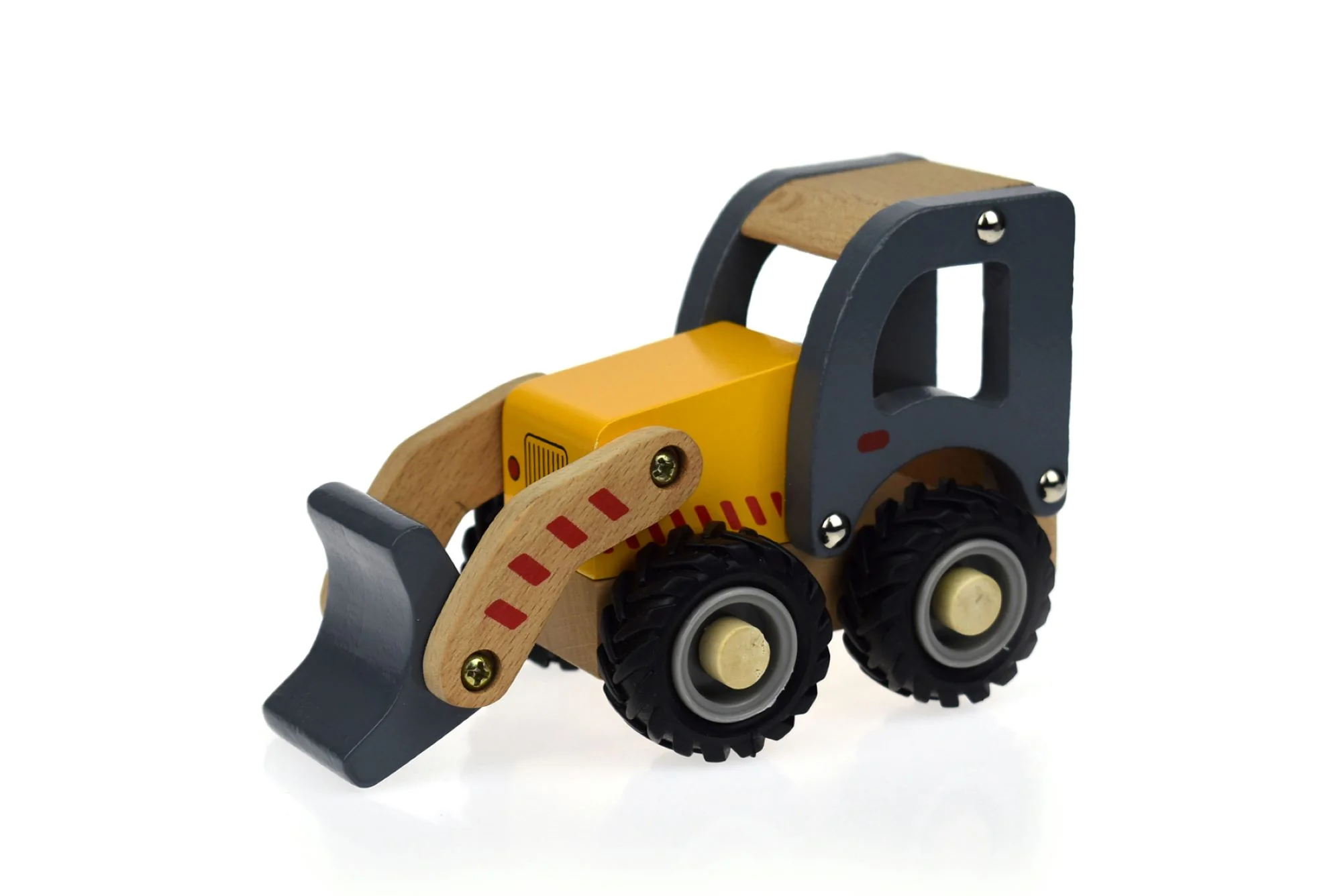Wooden bobcat excavator with movable parts-large: 15 cm length.