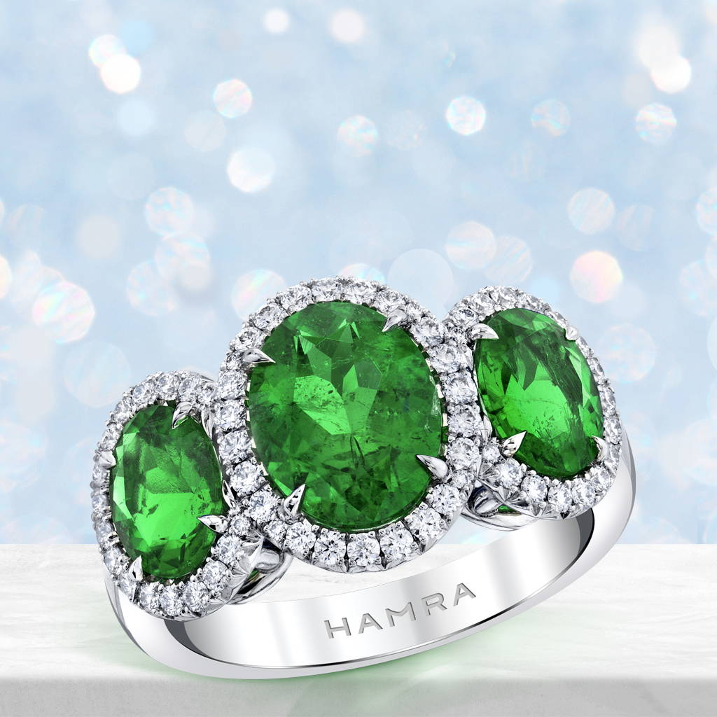 3 emerald ring with diamonds 