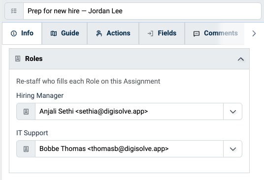 Roles panel on an Assignment's Info tab
