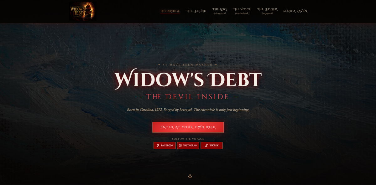 Screenshot of Widow's Debt , from the godaddy airo websites collection.