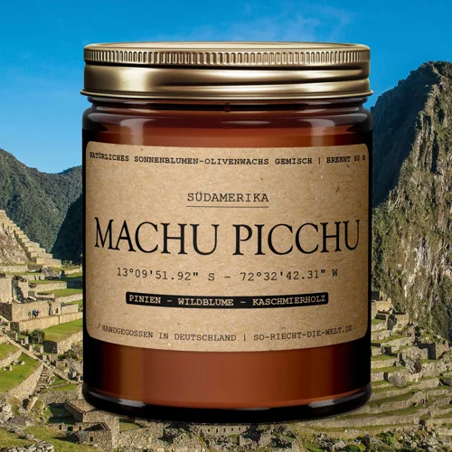 Bougie Machu Picchu - Aiguilles de pin | Fleurs de la forêt | Bois de cachemire