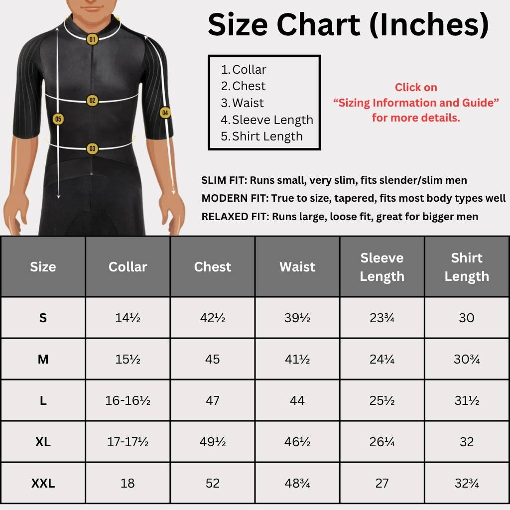 mens long sleeve silk shirt size chart in inches