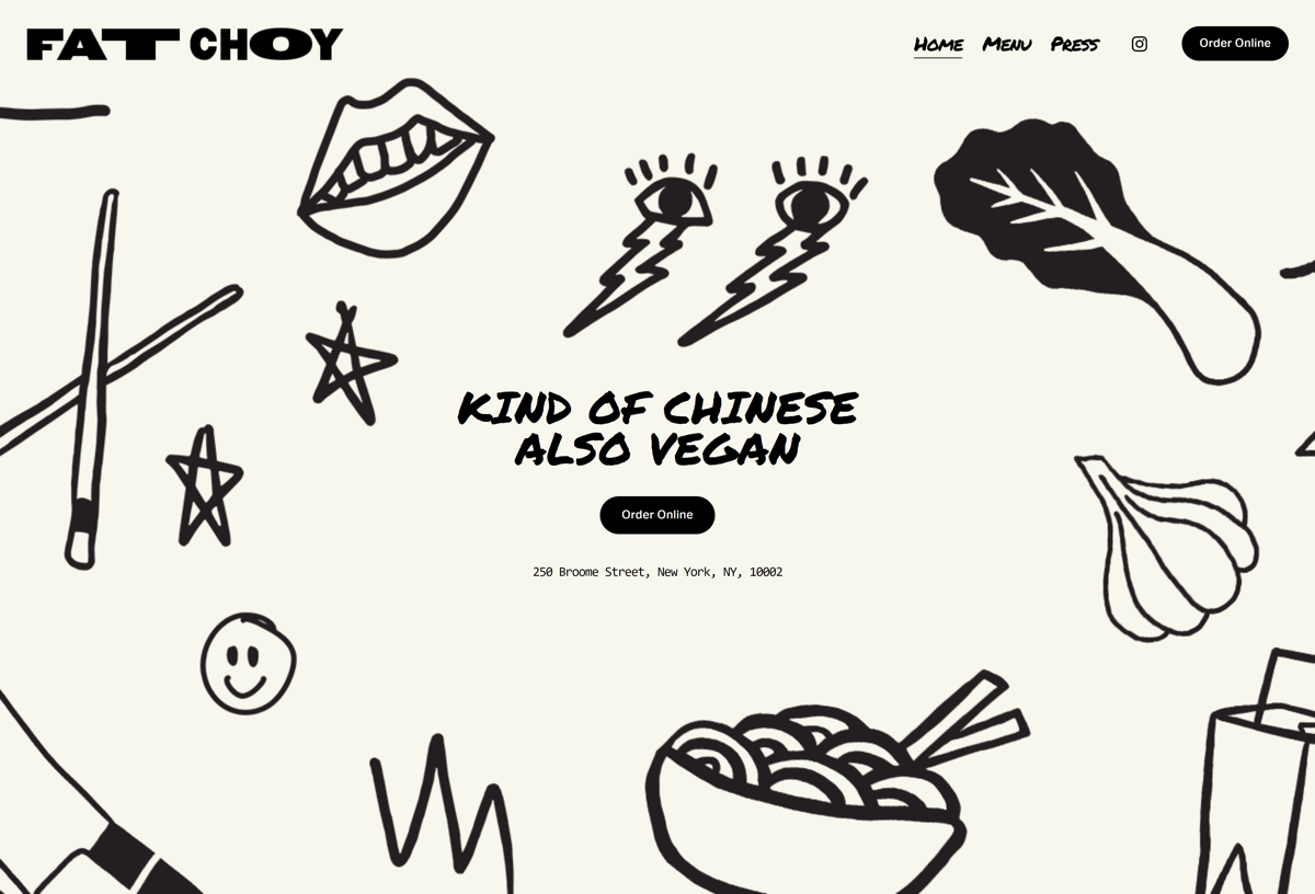 Screenshot of Fat Choy, from the squarespace websites  collection.