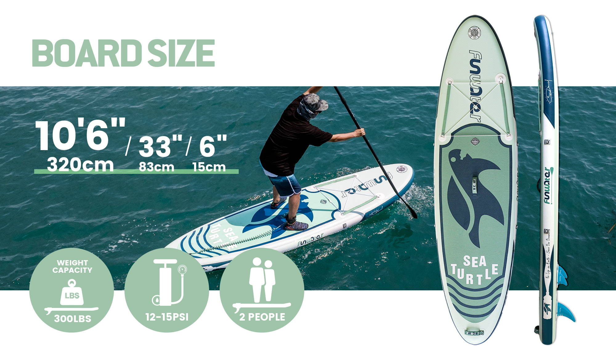 sea turtles 10'6" paddle board size