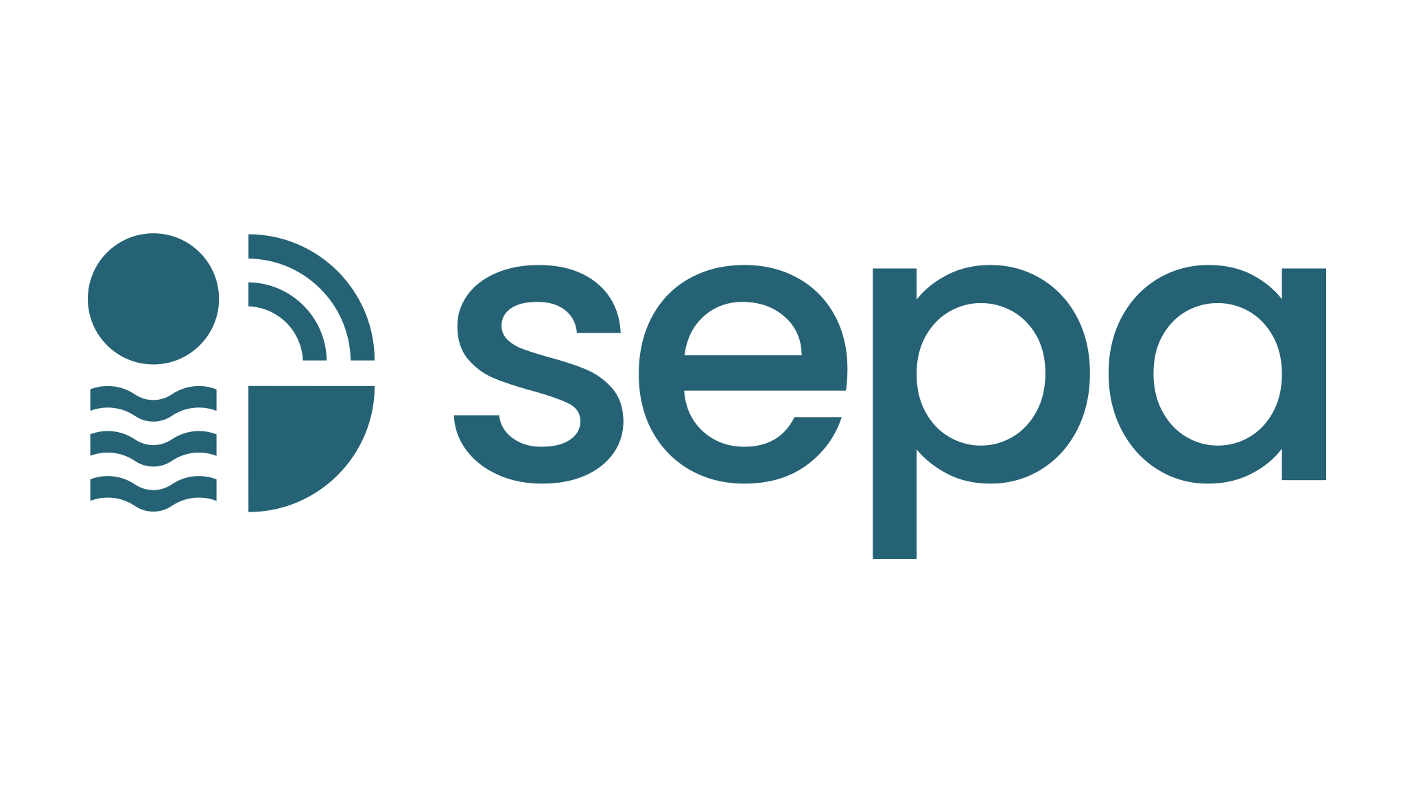 Logo featuring the word sepa in lowercase blue letters. To the left, a design with a blue circle, three curved blue lines below, and a semicircle with two curved lines resembling signal waves.