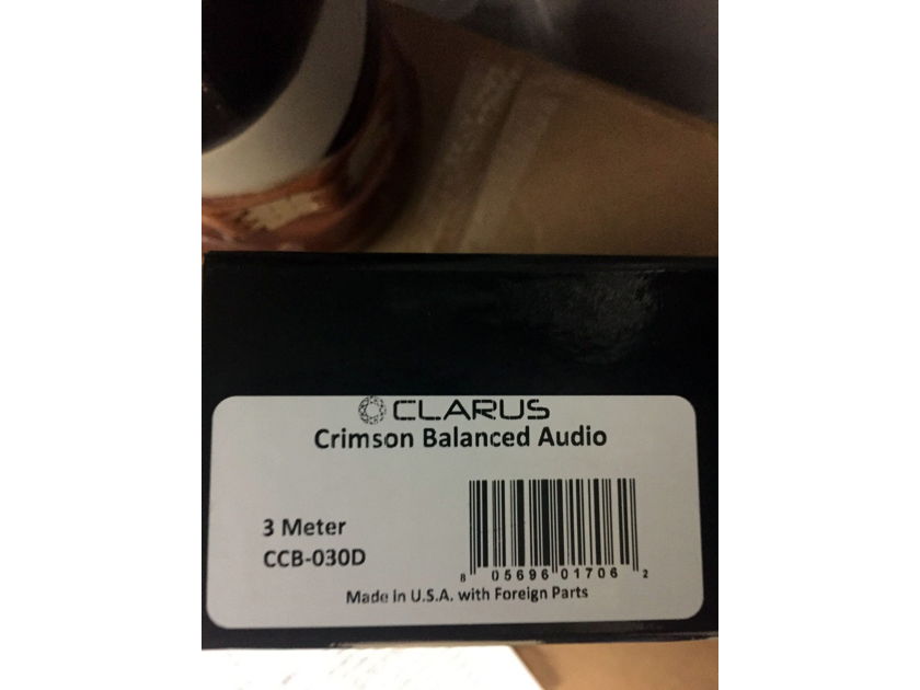 Clarus Crimson XLR Balanced Audio 3-Meter Long, Super Clean Pair
