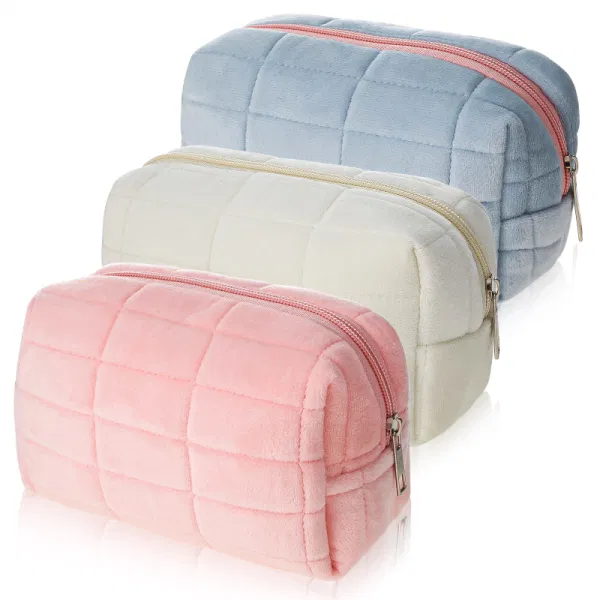 Plush Makeup Bag Checkered Cosmetic Bag Cosmetic Travel Bag - Image 13