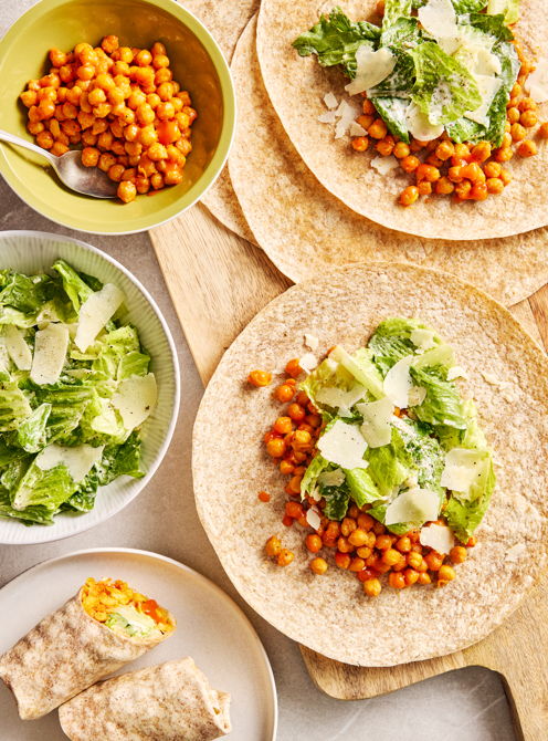 Buffalo Chickpea and Parmesan Wraps