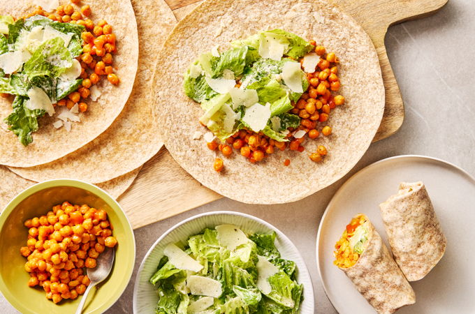 Buffalo Chickpea and Parmesan Wraps