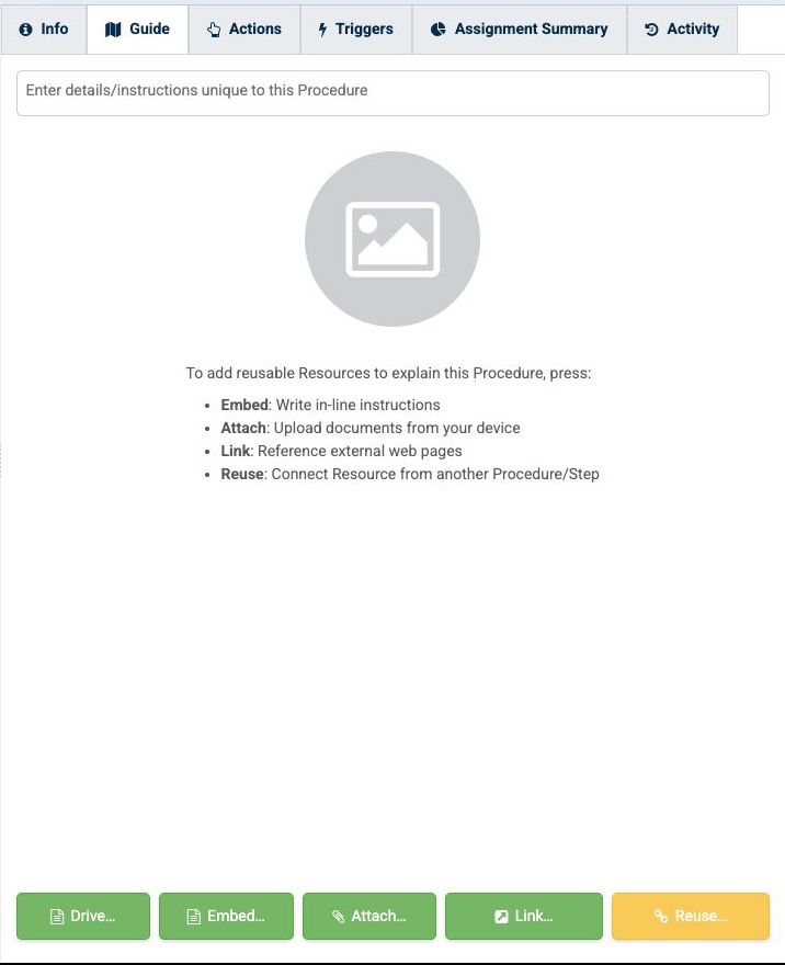 Guide tab and Reuse button in the Procedure detail pane
