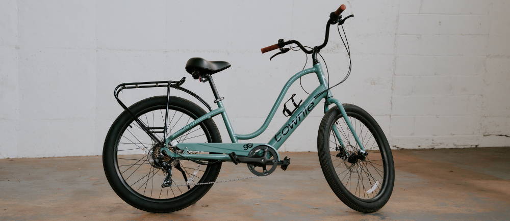 Townie electric bike in teal