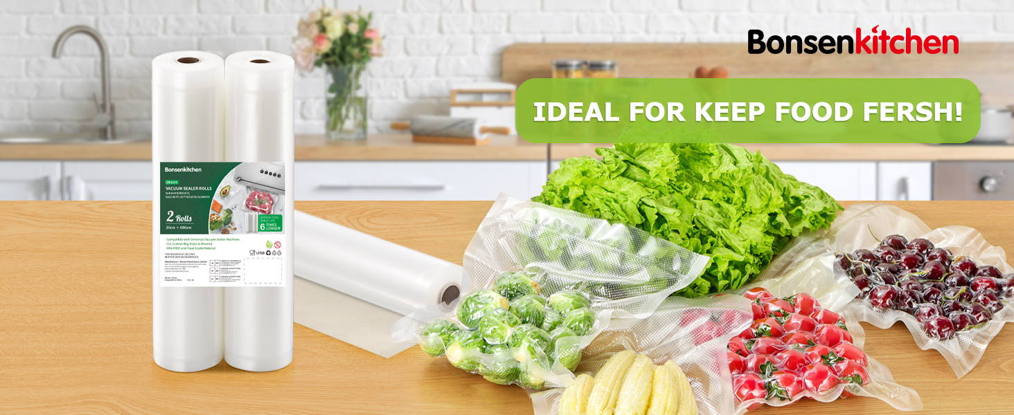 Bonsenkitchen Vaccum Sealer bags, Vacuum Rolls