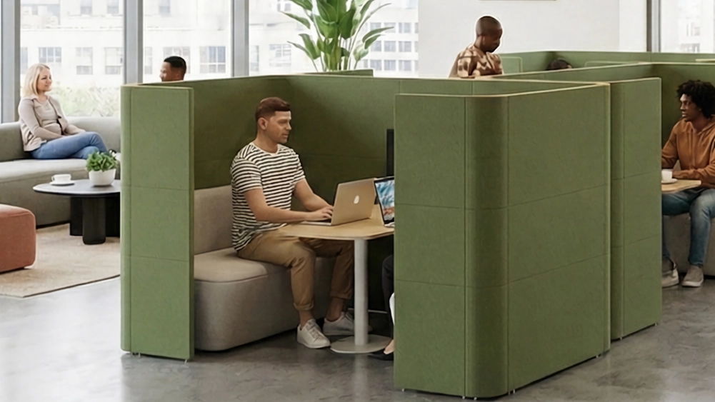 Cub&iacute;culos ac&uacute;sticos verdes para trabajo de concentraci&oacute;n