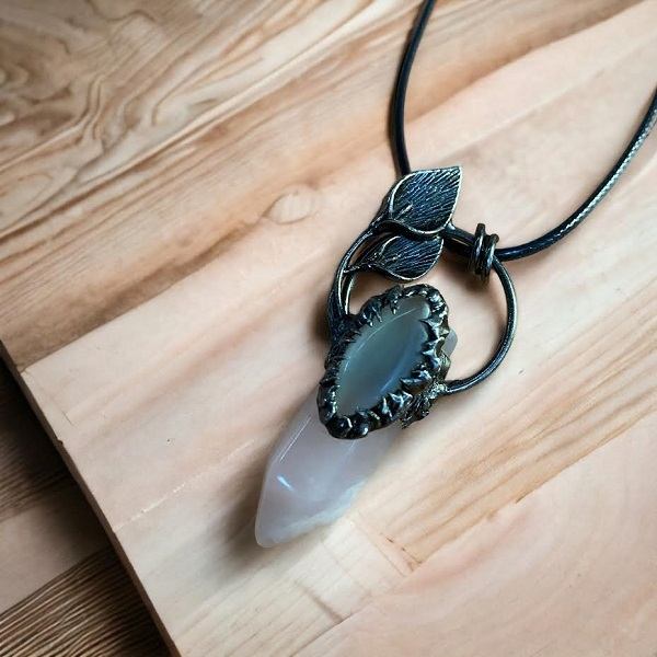 Rose Quartz & Clear Quartz Pendant - Includes Leather Band