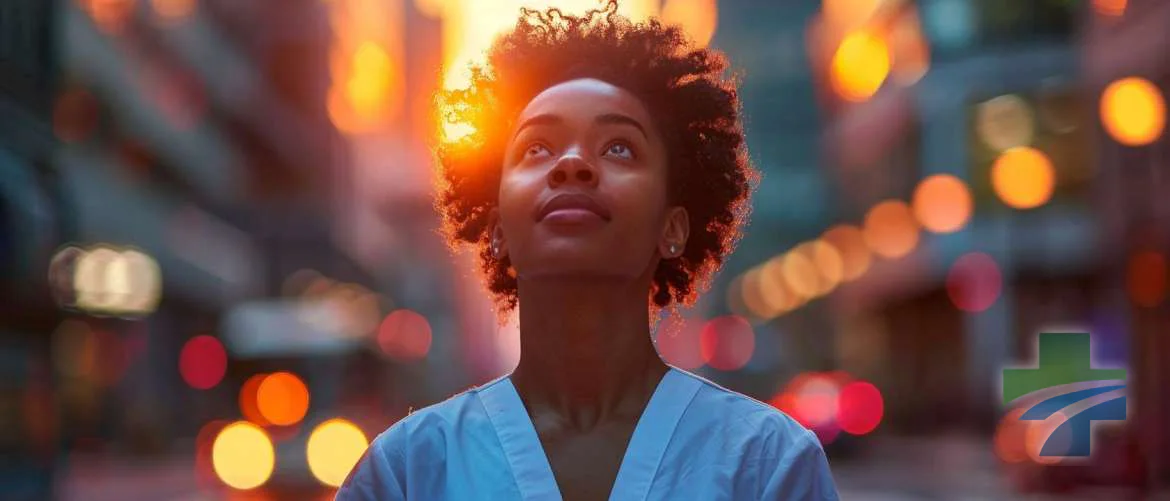 Young travel nurse ready to face healthcare challenges at dusk