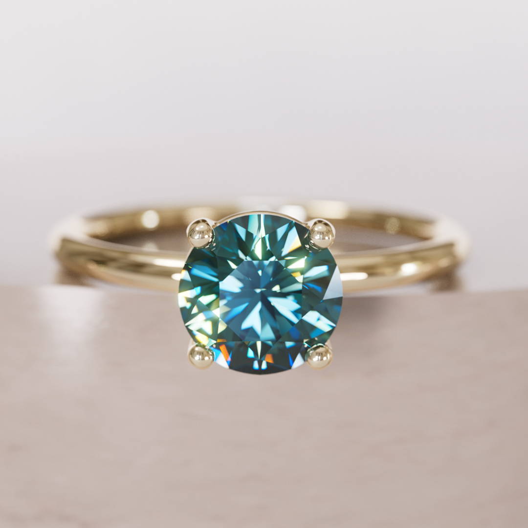 round Cut Teal Sapphire solitaire Engagement Ring 