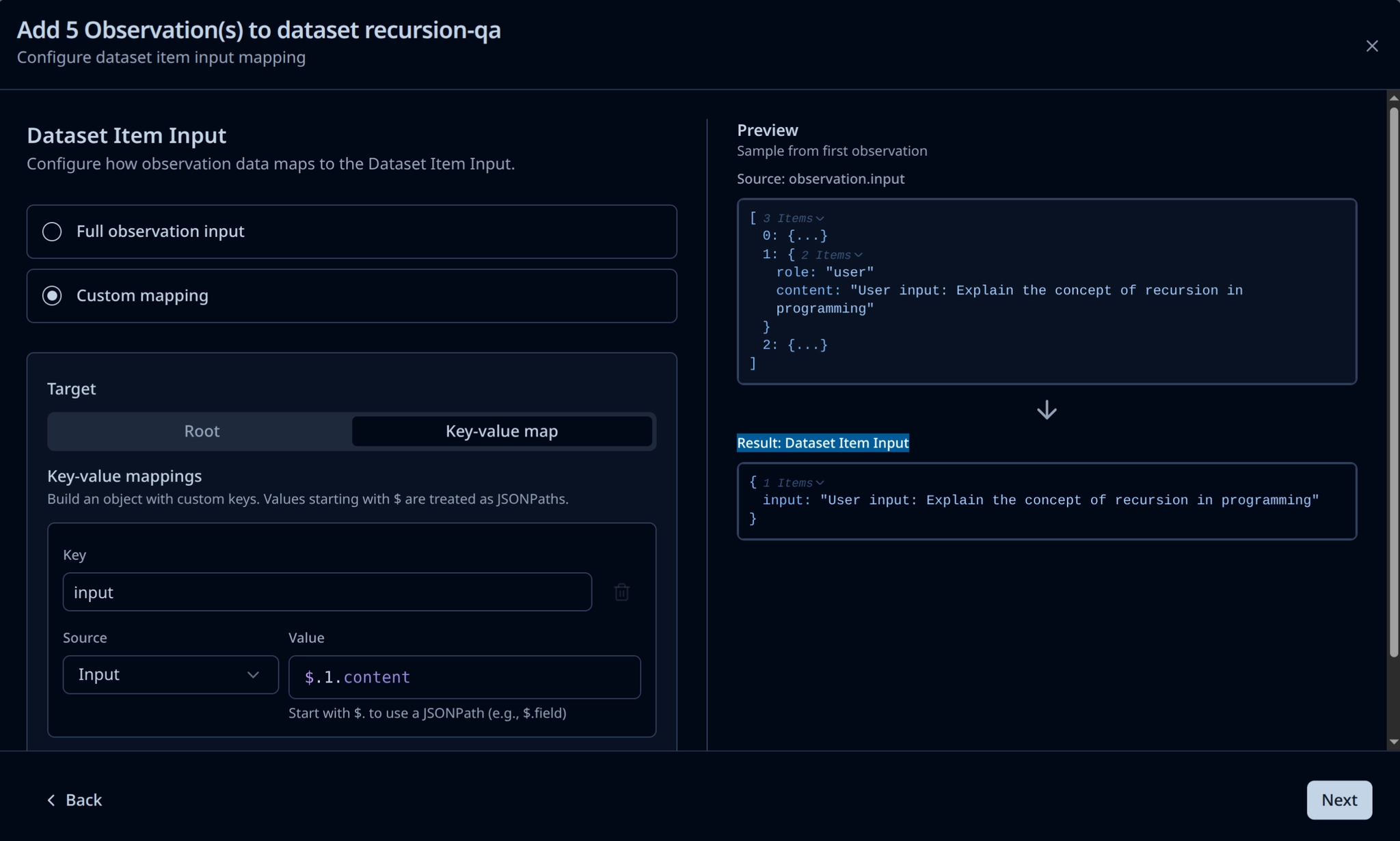 Using JSONPath to extract only the relevant fields of an observation.
