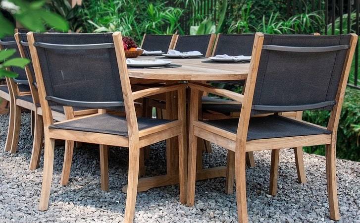 Cambridge Anchorage Teak Sling Outdoor Patio Dining Table and Chairs Collection