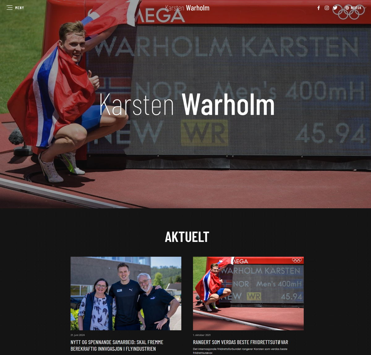Screenshot of Karsten Warholm, from the athlete websites collection.