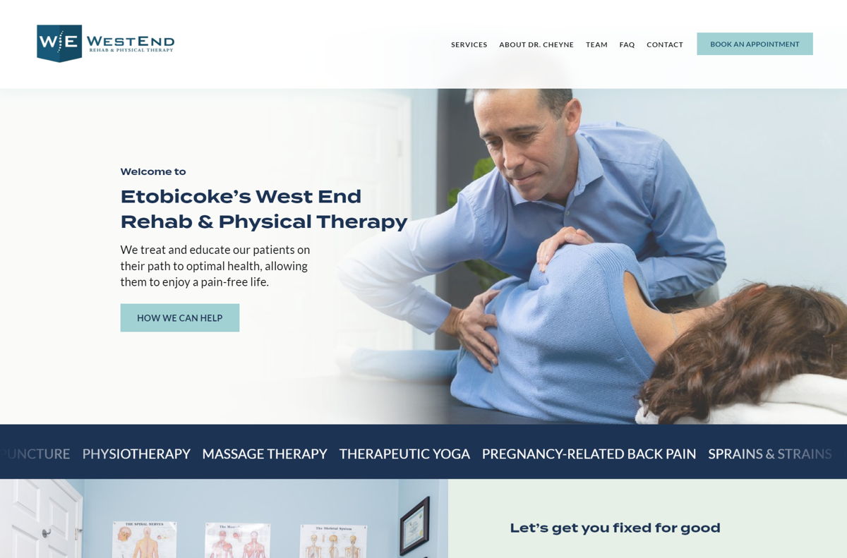 Screenshot of Westend Rehab and Physical Therapy, from the chiropractor websites collection.