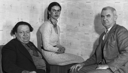 Frida, Diego, and Anson Goodyear all sitting together looking at the camera. It is in black and white.
