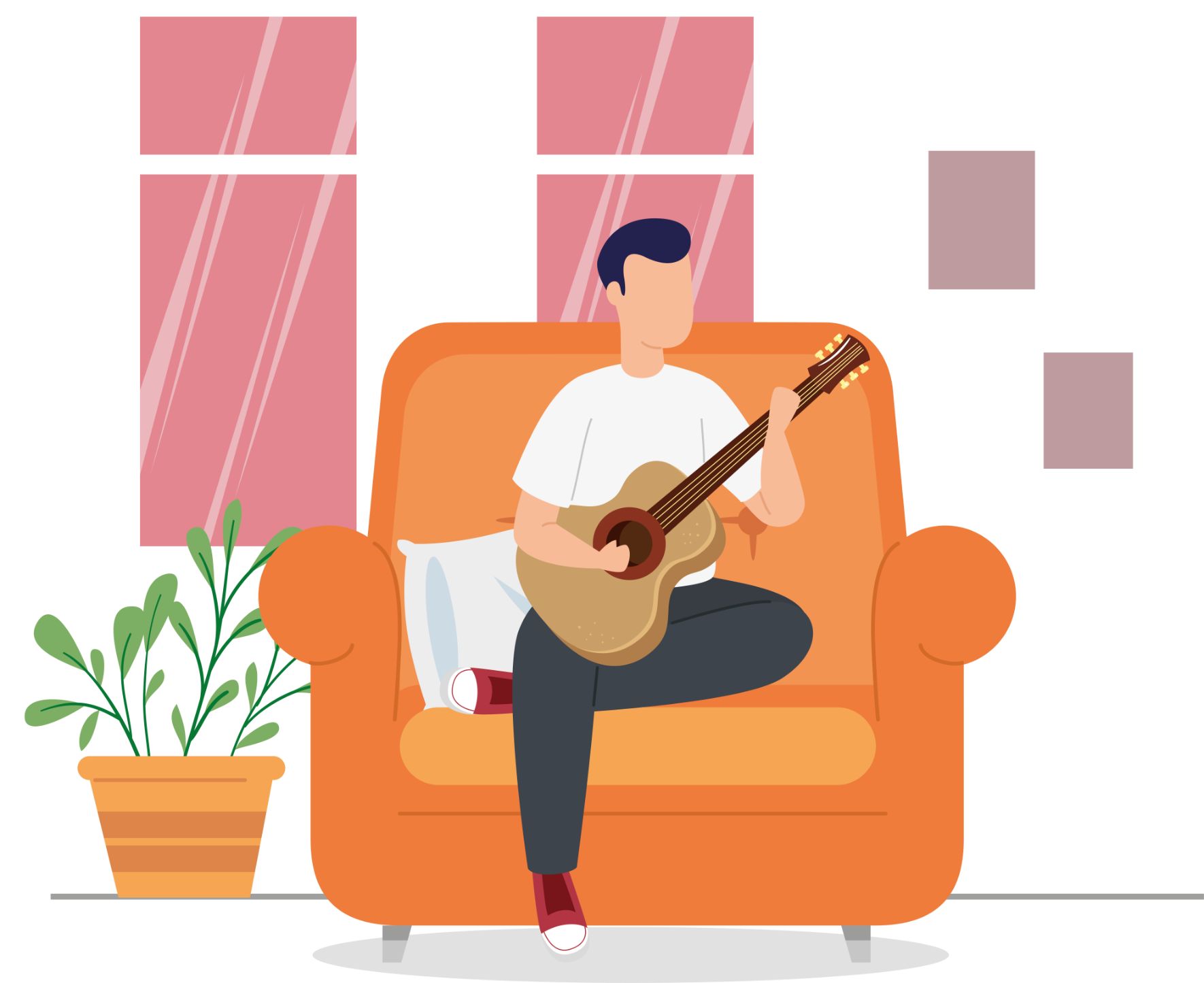 Sentado sofa guitarra