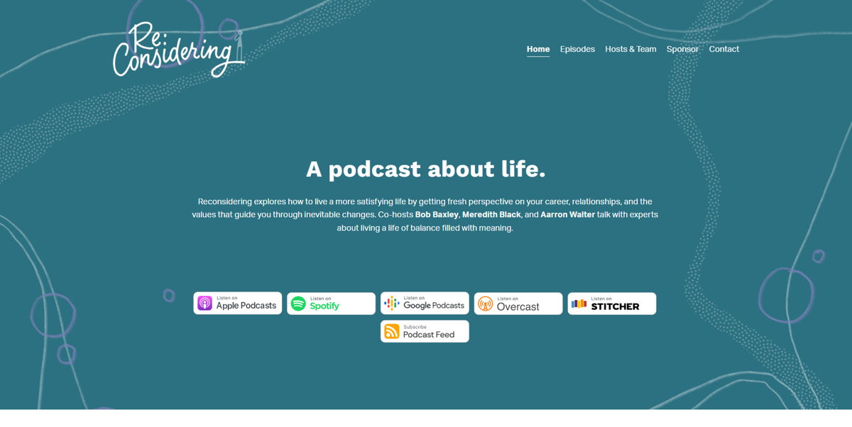 Screenshot of Reconsidering, from the squarespace podcast websites collection.